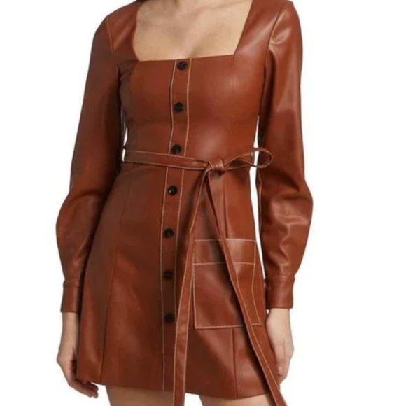 STAUD, Size XS, Oz Dress - Whiskey Vegan Leather - Picture 2 of 5